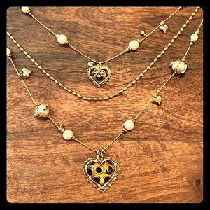 Betsey Johnson Leopard Heart & Pearl Necklace